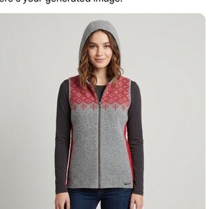 Vintage Woolrich 200% Lambswool Gray and Red Fair Isle Hooded Zip Vest